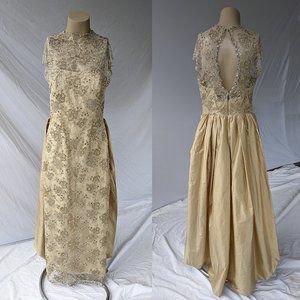 VTG Beaded Sequined Dress With Train
